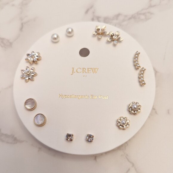 J.Crew Factory Gold and Pearl Flower Stud Earrings Set-of-Seven - Picture 2 of 5